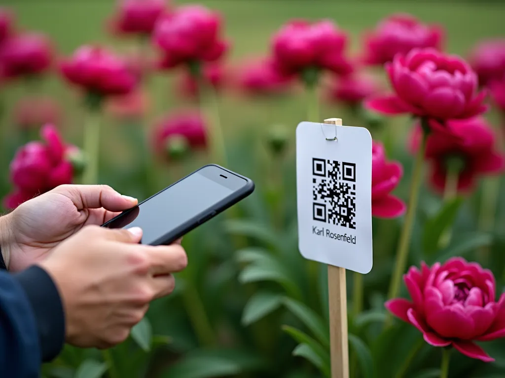 Peony farmer scanning QR code